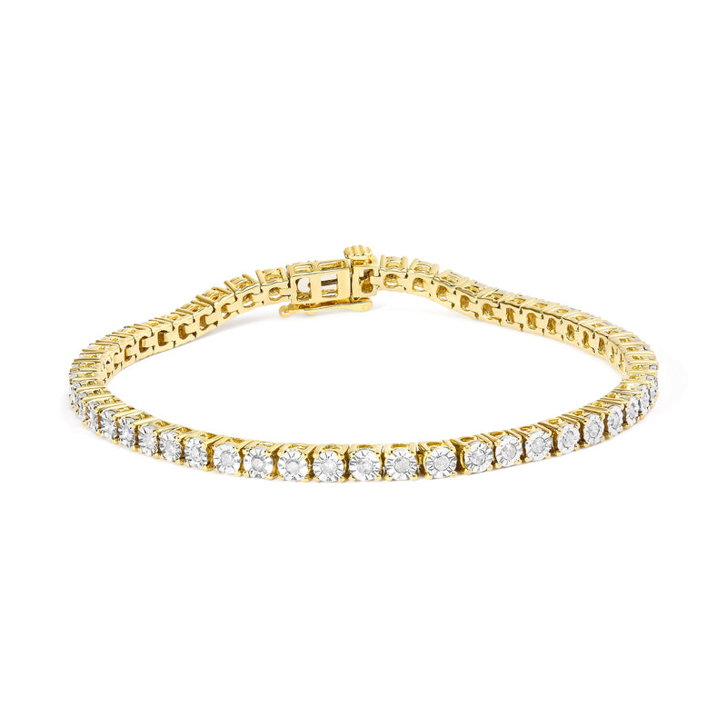 Bids.com .925 Sterling Silver 1.0 Cttw Miracle-Set Diamond Round Faceted Bezel Tennis Bracelet (I-J Color, I3 Clarity) - 7" Bracelets White Smoke 10 / Yellow.Sterling Silver,5 / Yellow.Sterling Silver
