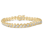 Bids.com 14K Yellow Gold Plated .925 Sterling Silver 1/2 Cttw Round Miracle-Set Diamond S-Curve Tennis Bracelet (I-J Color, I3 Clarity) - 7" Bracelets White Smoke YellowWhite.Sterling Silver / 7