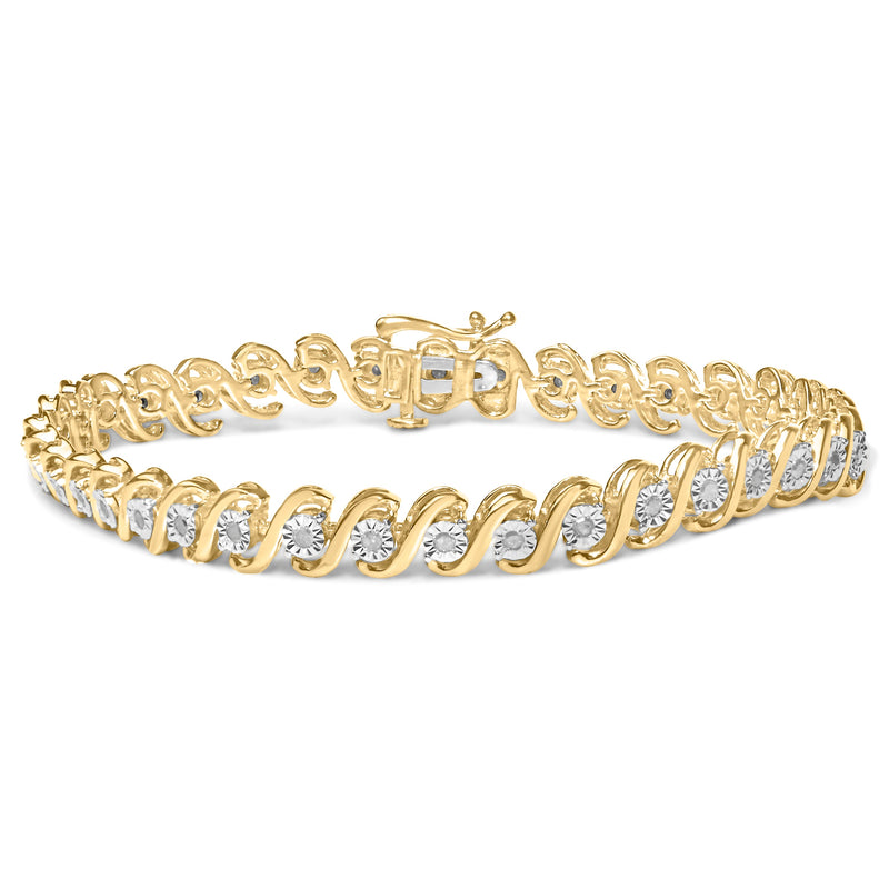 Bids.com 14K Yellow Gold Plated .925 Sterling Silver 1/2 Cttw Round Miracle-Set Diamond S-Curve Tennis Bracelet (I-J Color, I3 Clarity) - 7" Bracelets White Smoke YellowWhite.Sterling Silver / 7