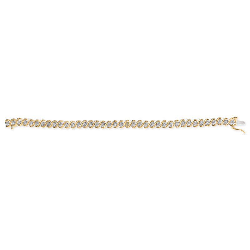 Bids.com 14K Yellow Gold Plated .925 Sterling Silver 1/2 Cttw Round Miracle-Set Diamond S-Curve Tennis Bracelet (I-J Color, I3 Clarity) - 7" Bracelets Seashell YellowWhite.Sterling Silver / 7