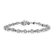 Bids.com .925 Sterling Silver 1.0 Cttw Diamond Swirl Beaded Link Bracelet (I-J Color, I3-Promo Clarity) - 7.25" Inches Bracelets White Smoke White.Sterling Silver / 7.25
