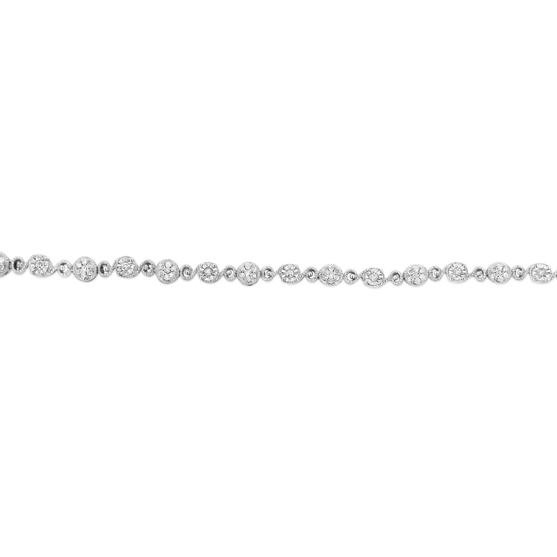 Bids.com .925 Sterling Silver 1.0 Cttw Diamond Swirl Beaded Link Bracelet (I-J Color, I3-Promo Clarity) - 7.25" Inches Bracelets White Smoke White.Sterling Silver / 7.25