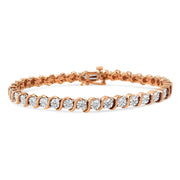 Bids.com 14K Rose Gold Plated .925 Sterling Silver 1/10 Cttw Diamond Round Miracle Plate and "S" Link Tennis Bracelet (I-J Color, I2- I3 Clarity) - 7" Bracelets White Smoke Rose.Sterling Silver / 7