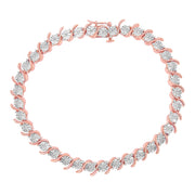 Bids.com 14K Rose Gold Plated .925 Sterling Silver 1/10 Cttw Diamond Round Miracle Plate and "S" Link Tennis Bracelet (I-J Color, I2- I3 Clarity) - 7" Bracelets White Smoke Rose.Sterling Silver / 7,White.Sterling Silver / 7,Yellow.Sterling Silver / 7