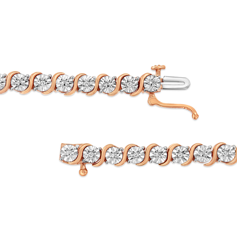 Bids.com 14K Rose Gold Plated .925 Sterling Silver 1/10 Cttw Diamond Round Miracle Plate and "S" Link Tennis Bracelet (I-J Color, I2- I3 Clarity) - 7" Bracelets White Smoke Rose.Sterling Silver / 7,White.Sterling Silver / 7,Yellow.Sterling Silver / 7