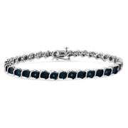 Bids.com .925 Sterling Silver 1/10 Cttw Miracle-Set Treated Blue Color Diamond Miracle Plate "S" Link Tennis Bracelet (Blue Color, I2- I3 Clarity) - 7.25" Bracelets White Smoke White.Sterling Silver / 7.25
