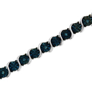 Bids.com .925 Sterling Silver 1/10 Cttw Miracle-Set Treated Blue Color Diamond Miracle Plate "S" Link Tennis Bracelet (Blue Color, I2- I3 Clarity) - 7.25" Bracelets White Smoke White.Sterling Silver / 7.25