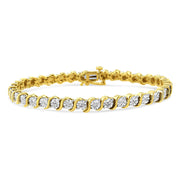 Bids.com 14K Rose Gold Plated .925 Sterling Silver 1/10 Cttw Diamond Round Miracle Plate and "S" Link Tennis Bracelet (I-J Color, I2- I3 Clarity) - 7" Bracelets White Smoke Yellow.Sterling Silver / 7
