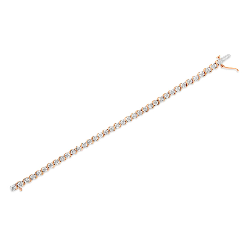 Bids.com 14K Rose Gold Plated .925 Sterling Silver 1/4 Cttw Diamond Round Miracle Plate and "S" Link Tennis Bracelet (I-J Color, I2- I3 Clarity) - 7" Bracelets White Smoke Rose.Sterling Silver / 7,White.Sterling Silver / 7,Yellow.Sterling Silver / 7