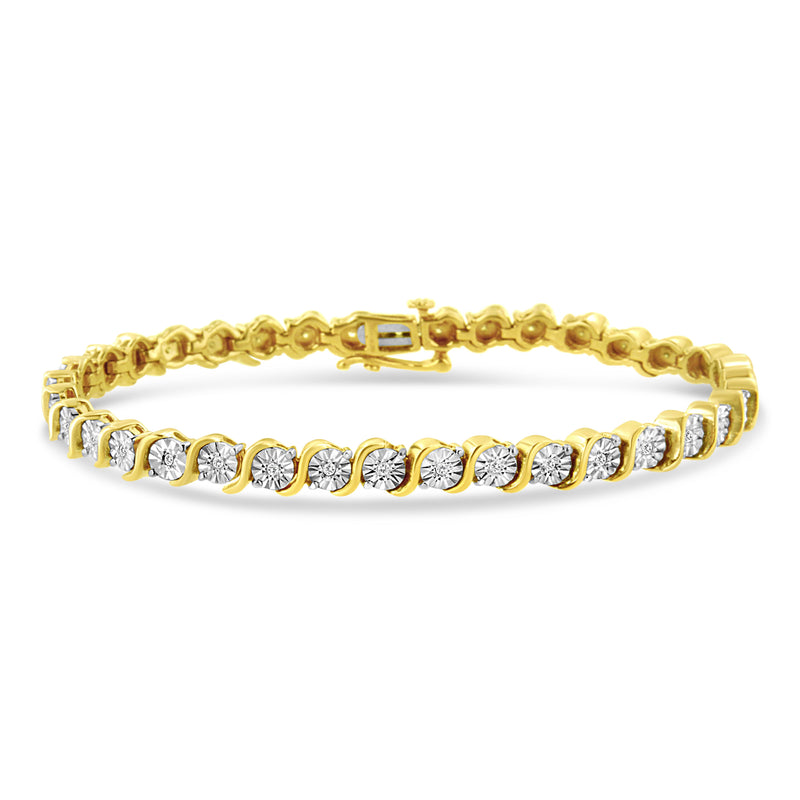 Bids.com 14K Rose Gold Plated .925 Sterling Silver 1/4 Cttw Diamond Round Miracle Plate and "S" Link Tennis Bracelet (I-J Color, I2- I3 Clarity) - 7" Bracelets White Smoke Yellow.Sterling Silver / 7