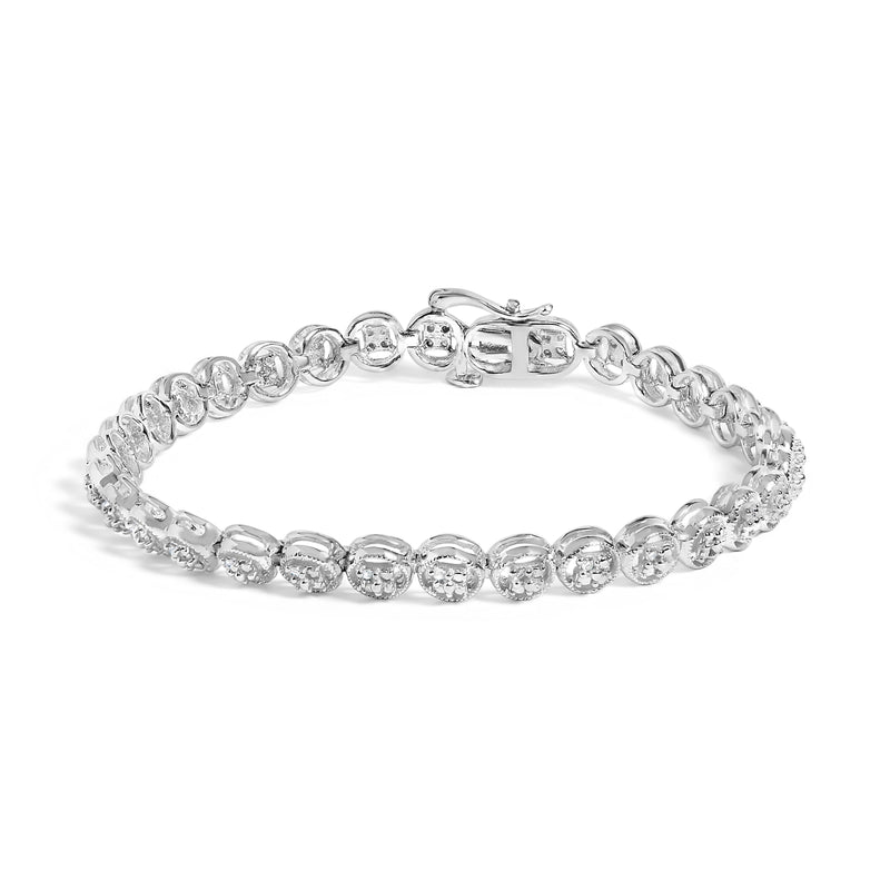 Bids.com 14K Yellow Gold Plated .925 Sterling Silver 1/10 Cttw Diamond Open Circle Beaded Wheel Link Tennis Bracelet (I-J Color, I3 Clarity) - 7.25" Bracelets White Smoke White.Sterling Silver / 7.25