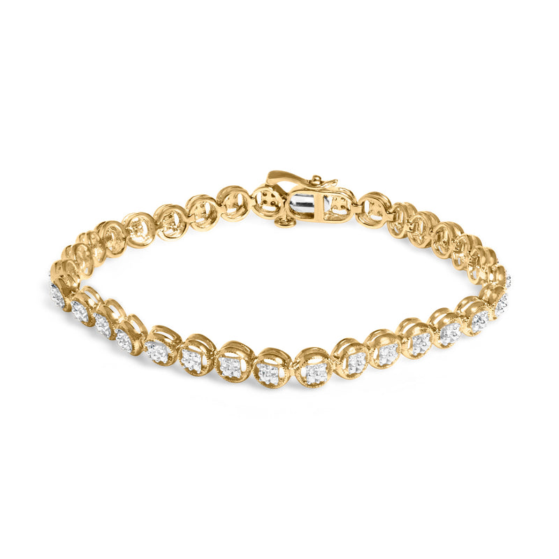 Bids.com 14K Yellow Gold Plated .925 Sterling Silver 1/10 Cttw Diamond Open Circle Beaded Wheel Link Tennis Bracelet (I-J Color, I3 Clarity) - 7.25" Bracelets White Smoke Yellow.Sterling Silver / 7.25