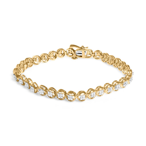 Bids.com 14K Yellow Gold Plated .925 Sterling Silver 1/10 Cttw Diamond Open Circle Beaded Wheel Link Tennis Bracelet (I-J Color, I3 Clarity) - 7.25" Bracelets White Smoke Yellow.Sterling Silver / 7.25