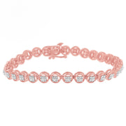 Bids.com 14K Rose Gold Over .925 Sterling Silver 1/4 Cttw Diamond 7" Open Circle Wheel Link Tennis Bracelet (I-J Color, I2-I3 Clarity) Bracelets White Smoke 7 / Rose.Sterling Silver
