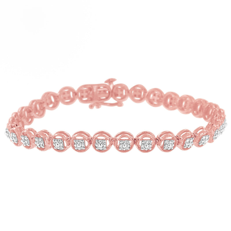 Bids.com 14K Rose Gold Over .925 Sterling Silver 1/4 Cttw Diamond 7" Open Circle Wheel Link Tennis Bracelet (I-J Color, I2-I3 Clarity) Bracelets White Smoke 7 / Rose.Sterling Silver