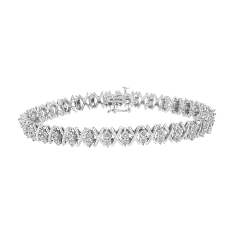 Bids.com .925 Sterling Silver 1.0 Cttw Diamond Miracle-Set X-Link 7" Tennis Bracelet (I-J Color, I3 Clarity) Bracelets White Smoke White.Sterling Silver / 7
