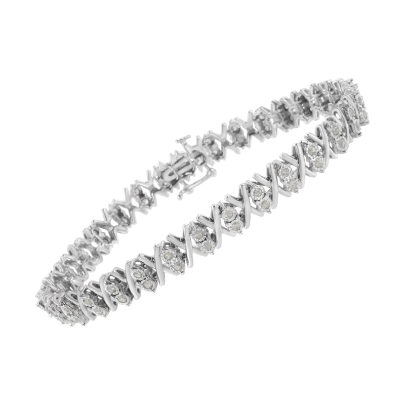 Bids.com .925 Sterling Silver 1.0 Cttw Diamond Miracle-Set X-Link 7" Tennis Bracelet (I-J Color, I3 Clarity) Bracelets White Smoke White.Sterling Silver / 7