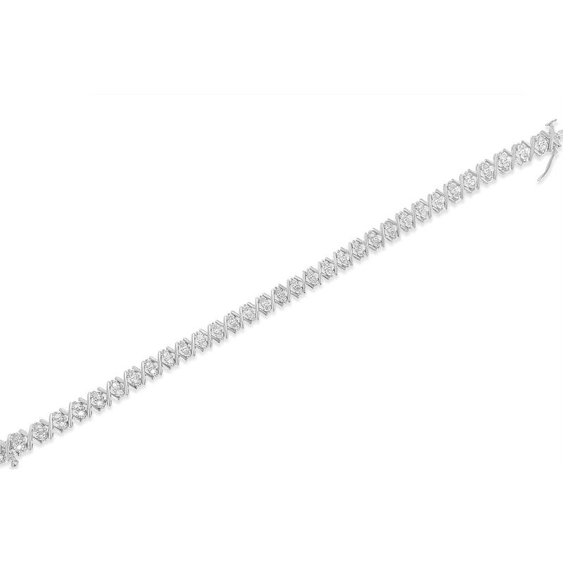 Bids.com .925 Sterling Silver 1.0 Cttw Diamond Miracle-Set X-Link 7" Tennis Bracelet (I-J Color, I3 Clarity) Bracelets White Smoke White.Sterling Silver / 7
