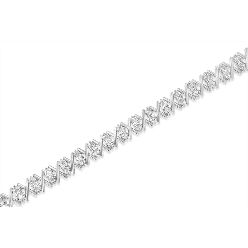Bids.com .925 Sterling Silver 1.0 Cttw Diamond Miracle-Set X-Link 7" Tennis Bracelet (I-J Color, I3 Clarity) Bracelets White Smoke White.Sterling Silver / 7