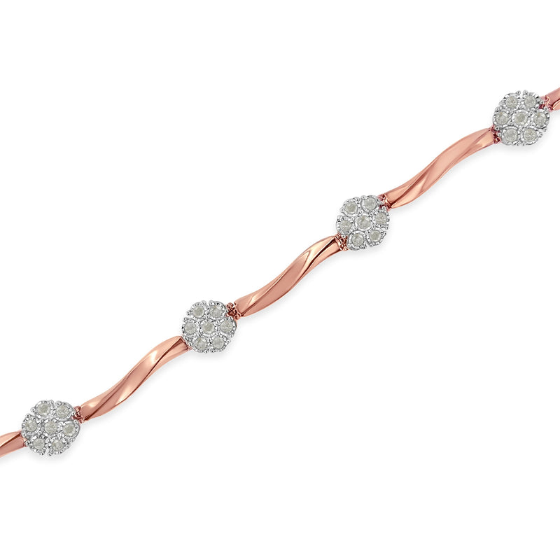 Bids.com .925 10k Rose Gold Over Sterling Silver 1.0 cttw Diamond Floral Link Bracelet (I-J Color,I3 Clarity) Bracelets White Smoke Rose.Sterling Silver / 7