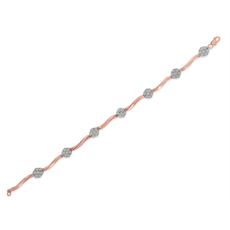 Bids.com .925 10k Rose Gold Over Sterling Silver 1.0 cttw Diamond Floral Link Bracelet (I-J Color,I3 Clarity) Bracelets White Smoke Rose.Sterling Silver / 7