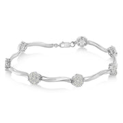 Bids.com .925 Sterling Silver 1/4 Cttw Diamond Cluster Miracle-Set Station & Twisted Bar 7" Tennis Bracelet (H-I Color, I2-I3 Clarity) Bracelets White Smoke White.Sterling Silver / 7