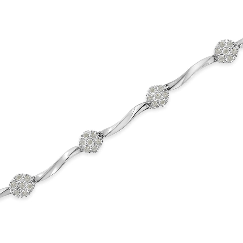 Bids.com .925 Sterling Silver 1.0 cttw Miracle-Set Diamond 7 Stone Floral Cluster Link Bracelet (I-J Color, I3 Clarity) -7" Bracelets White Smoke White.Sterling Silver / 7