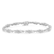 Bids.com .925 Sterling Silver 1-1/2 Cttw Round and Baguette Cut Diamond Wave Link Bracelet (I-J Color, I2-I3 Clarity) - 7" Bracelets White Smoke White.Sterling Silver / 7.25