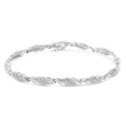 Bids.com .925 Sterling Silver 1-1/2 Cttw Round and Baguette Cut Diamond Wave Link Bracelet (I-J Color, I2-I3 Clarity) - 7" Bracelets White Smoke White.Sterling Silver / 7.25