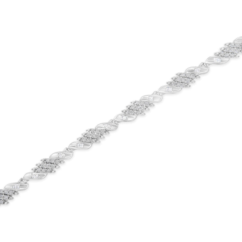 Bids.com .925 Sterling Silver 1-1/2 Cttw Round and Baguette Cut Diamond Wave Link Bracelet (I-J Color, I2-I3 Clarity) - 7" Bracelets White Smoke White.Sterling Silver / 7.25
