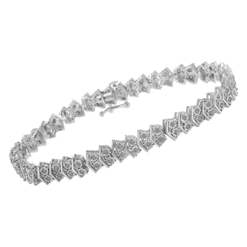 Bids.com .925 Sterling Silver 1.0 cttw Diamond "Arrow" Shape Tennis Link Bracelet (I-J Color, I3 Clarity) -7.25" Bracelets White Smoke White.Sterling Silver / 7.25
