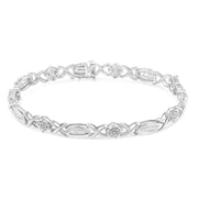 Bids.com .925 Sterling Silver 1.0 Cttw Round-Cut and Baguette-Cut Diamond X-Link Bracelet (I-J Color, I1-I2 Clarity) - 7" Bracelets White Smoke White.Sterling Silver / 7