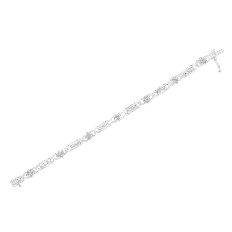 Bids.com .925 Sterling Silver 1.0 Cttw Round-Cut and Baguette-Cut Diamond X-Link Bracelet (I-J Color, I1-I2 Clarity) - 7" Bracelets White Smoke White.Sterling Silver / 7
