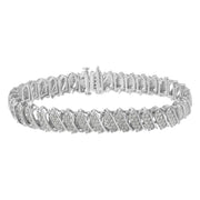 Bids.com .925 Sterling Silver 3.0 Cttw Diamond Multi Row Cluster Slanted Wave Link 7-Â¼â€ Tennis Bracelet (I-J Color, I2-I3 Clarity) Bracelets White Smoke White.Sterling Silver / 7.25