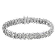 Bids.com .925 Sterling Silver 3.0 Cttw Diamond Multi Row Cluster Slanted Wave Link 7-Â¼â€ Tennis Bracelet (I-J Color, I2-I3 Clarity) Bracelets White Smoke White.Sterling Silver / 7.25