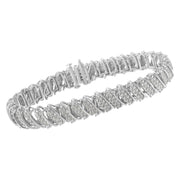 Bids.com .925 Sterling Silver 3.0 Cttw Diamond Multi Row Cluster Slanted Wave Link 7-Â¼â€ Tennis Bracelet (I-J Color, I2-I3 Clarity) Bracelets White Smoke White.Sterling Silver / 7.25