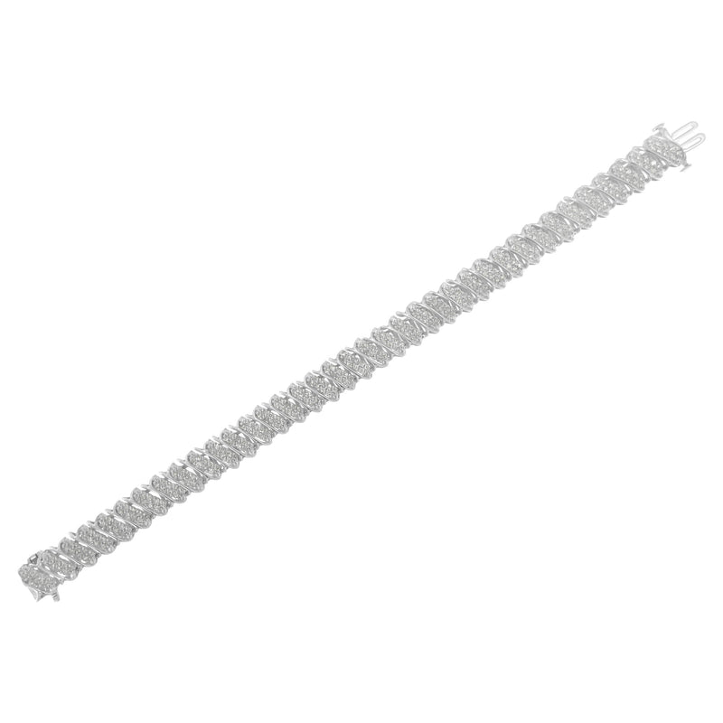 Bids.com .925 Sterling Silver 3.0 Cttw Diamond Multi Row Cluster Slanted Wave Link 7-Â¼â€ Tennis Bracelet (I-J Color, I2-I3 Clarity) Bracelets White Smoke White.Sterling Silver / 7.25