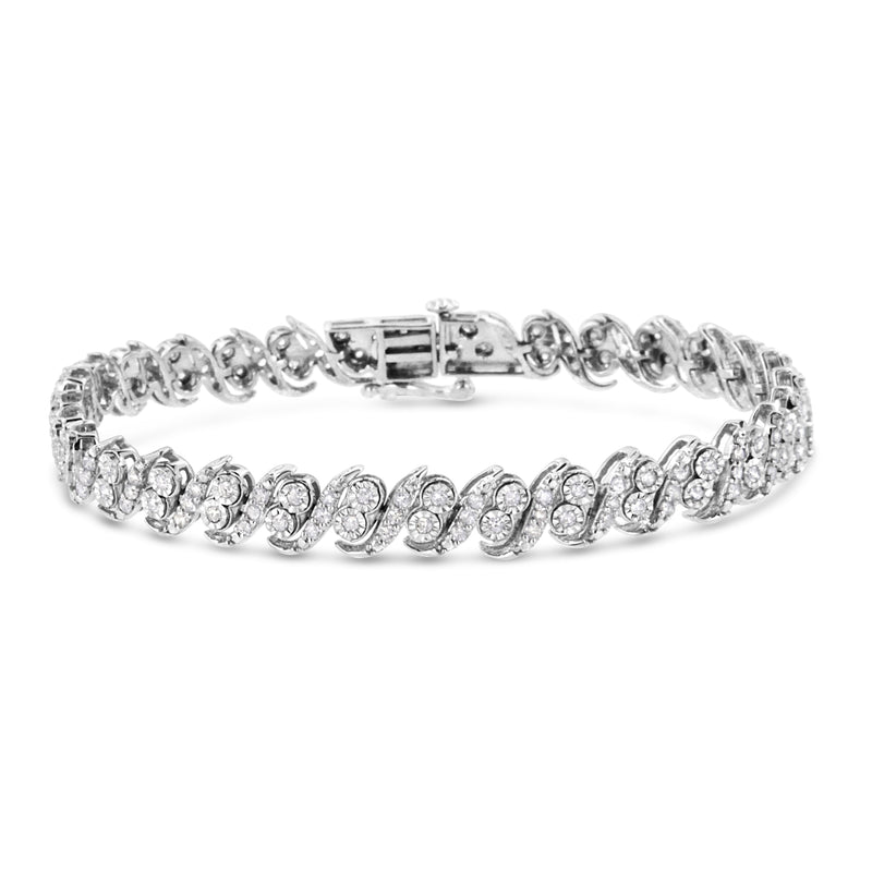 Bids.com .925 Sterling Silver 2.0 Cttw Round-Cut Diamond "S" Link Bracelet (I-J Color, I3 Clarity) - 7.25" Bracelets White Smoke White.Sterling Silver / 7.25
