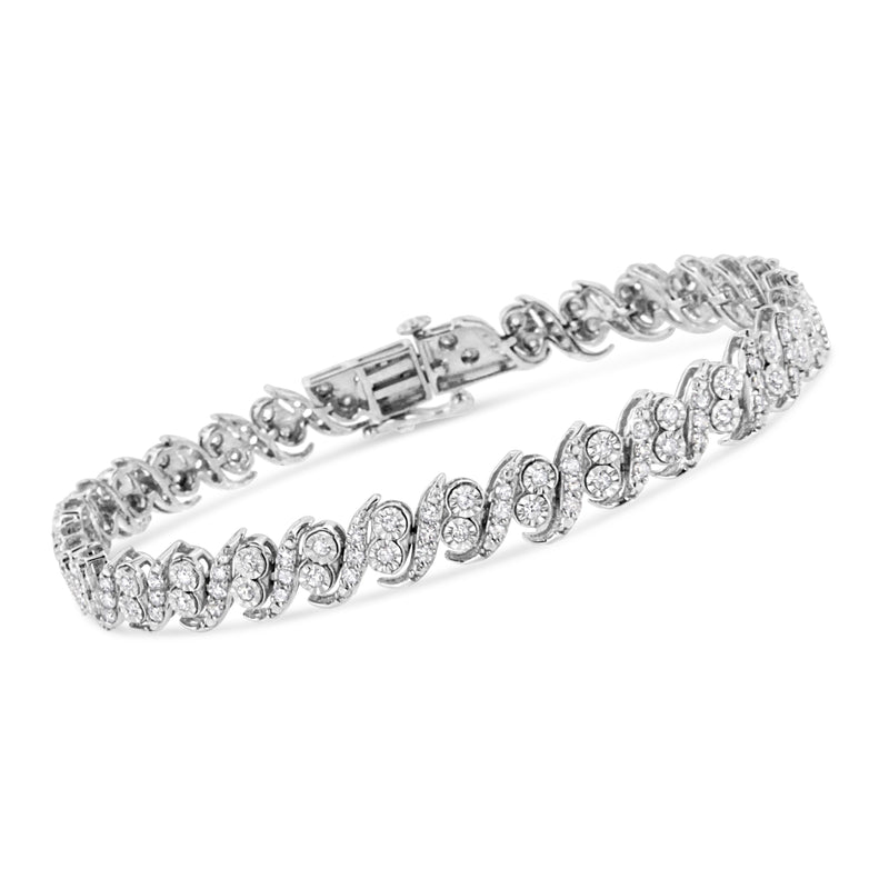 Bids.com .925 Sterling Silver 2.0 Cttw Round-Cut Diamond "S" Link Bracelet (I-J Color, I3 Clarity) - 7.25" Bracelets White Smoke White.Sterling Silver / 7.25