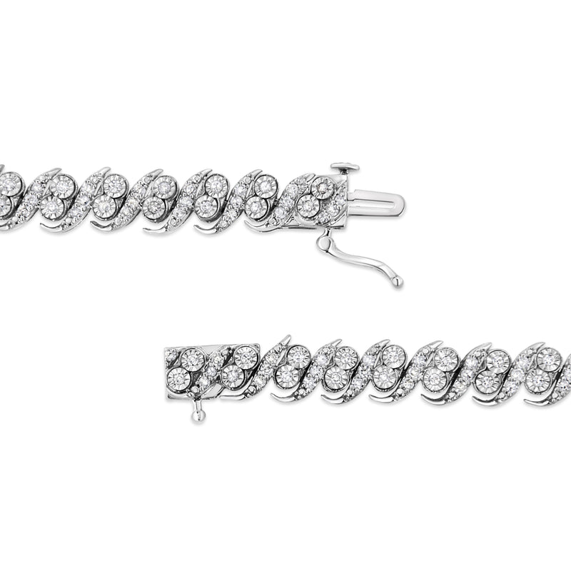 Bids.com .925 Sterling Silver 2.0 Cttw Round-Cut Diamond "S" Link Bracelet (I-J Color, I3 Clarity) - 7.25" Bracelets White Smoke White.Sterling Silver / 7.25