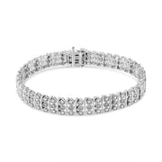 Bids.com .925 Sterling Silver 1.00 Cttw Diamond Multi Row Heart Link Bracelet (H-I Color, I1-I2 Clarity) - 7.25" Inches Bracelets White Smoke White.Sterling Silver / 7.25