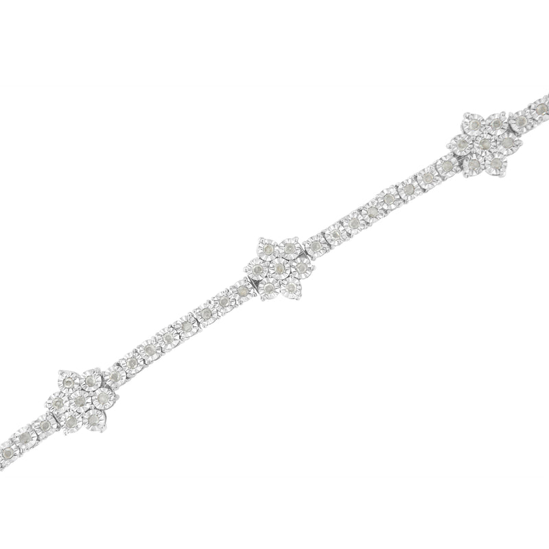 Bids.com .925 Sterling Silver 1.0 cttw Miracle-Set Diamond Floral Station Tennis Bracelet (I-J Color, I3 Clarity) - 7-1/2" Bracelets White Smoke White.Sterling Silver / 7.5