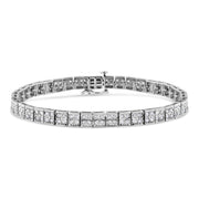 Bids.com .925 Sterling Silver 2 Cttw Prong Set Round-Cut Diamond 4 Stone Box Link Bracelet (I-J Color, I3 Clarity) - 7.25" Bracelets White Smoke White.Sterling Silver / 7.25