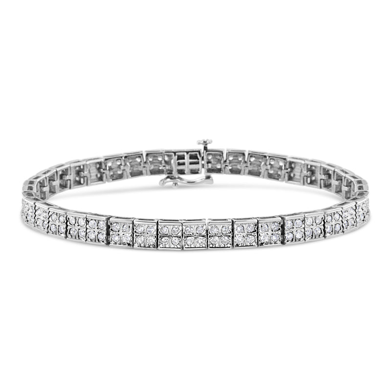 Bids.com .925 Sterling Silver 2 Cttw Prong Set Round-Cut Diamond 4 Stone Box Link Bracelet (I-J Color, I3 Clarity) - 7.25" Bracelets White Smoke White.Sterling Silver / 7.25