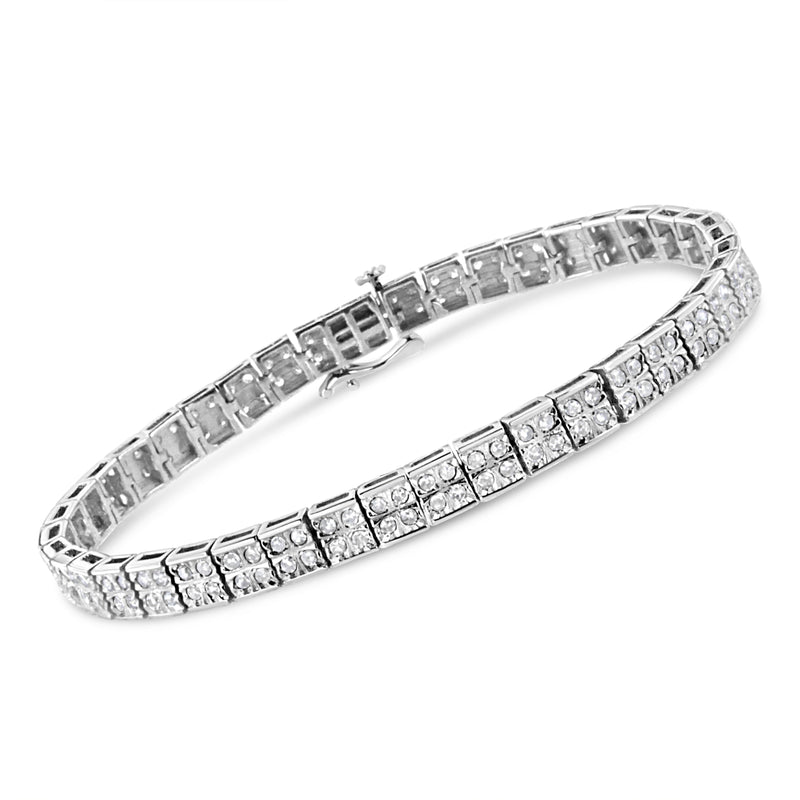 Bids.com .925 Sterling Silver 2 Cttw Prong Set Round-Cut Diamond 4 Stone Box Link Bracelet (I-J Color, I3 Clarity) - 7.25" Bracelets White Smoke White.Sterling Silver / 7.25