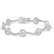 Bids.com .925 Sterling Silver 3.0 Cttw Diamond Halo Square Shape Link Bracelet (I-J Color, I3 Clarity) - 7.25" Bracelets White Smoke White.Sterling Silver / 7.25