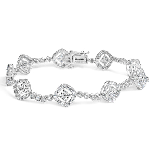 Bids.com .925 Sterling Silver 3.0 Cttw Diamond Halo Square Shape Link Bracelet (I-J Color, I3 Clarity) - 7.25" Bracelets White Smoke White.Sterling Silver / 7.25