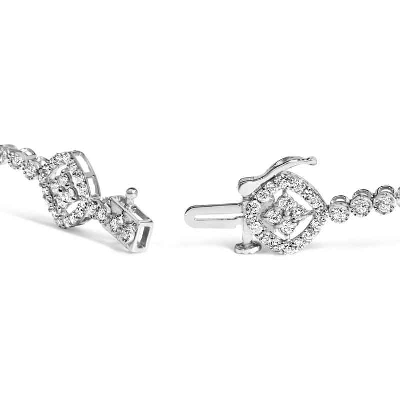 Bids.com .925 Sterling Silver 3.0 Cttw Diamond Halo Square Shape Link Bracelet (I-J Color, I3 Clarity) - 7.25" Bracelets White Smoke White.Sterling Silver / 7.25