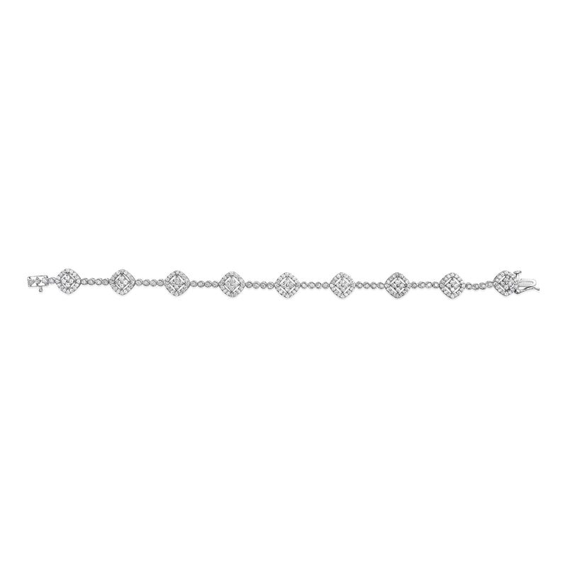 Bids.com .925 Sterling Silver 3.0 Cttw Diamond Halo Square Shape Link Bracelet (I-J Color, I3 Clarity) - 7.25" Bracelets White Smoke White.Sterling Silver / 7.25