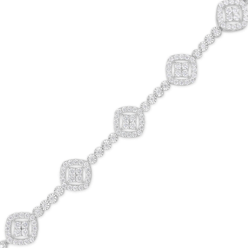 Bids.com .925 Sterling Silver 3.0 Cttw Diamond Halo Square Shape Link Bracelet (I-J Color, I3 Clarity) - 7.25" Bracelets White Smoke White.Sterling Silver / 7.25
